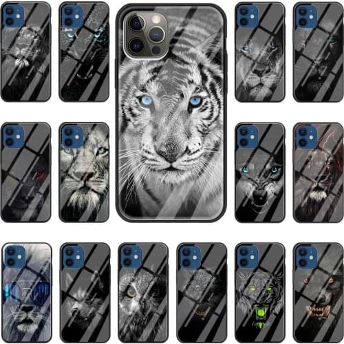 Animal Lion Wolf Tiger Fashion Phone Case For iPhone 11 Pro MAX Cover For iPhone 12 Pro Max XR X XS 7 8 Plus SE 2020 Glass Shell