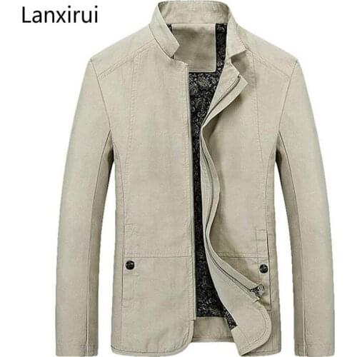 Spring Autumn Mens Jacket Casual Slim Fit Solid Color Coat Zipper Stand Collar Outwear MWJ1778