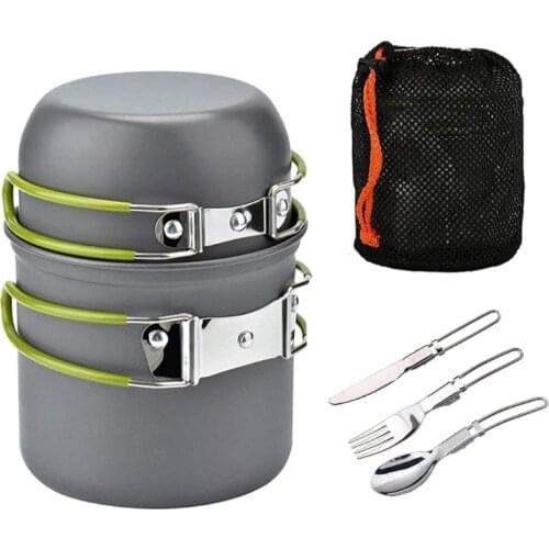 Camping Cookware Mess Kit Outdoor Cooking Equipment Cookset Camp Pot Pan Bowls - Free Folding Utensil Set, Mess Bag | for