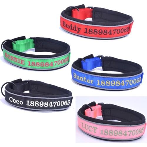 Neoprene Name Dog Collars Letter Print Custom Dog Collar Nylon 4.5cm Reflective Embroidered Word Collar For Small Large Dogs