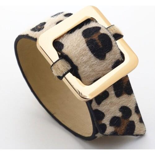 Newest Square Unique Design Fashion Alloy Leopard Print Wide Leather Bracelets Women Bangle Female Wedding Jewelry