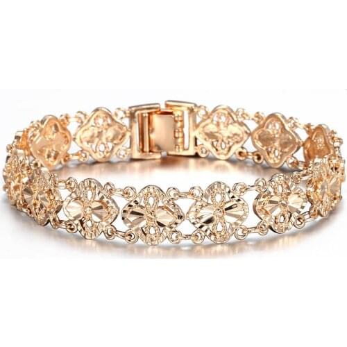 New 585 Rose Gold Bracelet Bangle for Women Ladies Fashion Cut Out Carved Flower Heart Oval Jewelry Party Gift Wholesale HCBM04