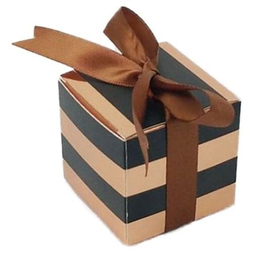 New arrival Striped Wedding Gift Boxes Cardboard Wedding Cookie Box Square Dragees Box for Birthday Wedding Party Supplies 50pcs