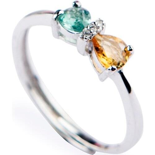 Genuine Natural Tourmaline Crystal Quartz Stone Bead Women Trendy Party Stering Sliver Ring