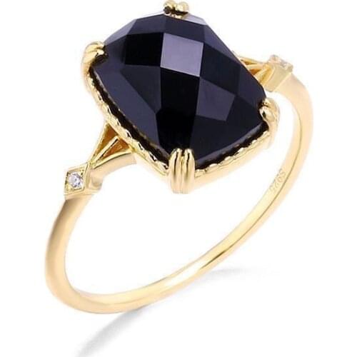 Original design inlaid black agate literary facet opening adjustable ring light luxury domineering charm ladies silver jewelry