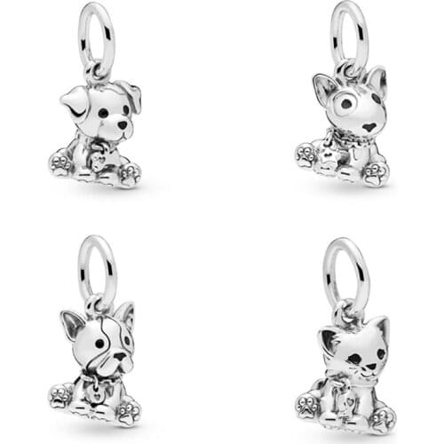 New 100% 925 Sterling Silver pan 1:1 Charms Bulldog Labrador Bull Terrier PupPuppy Dog Kitty-Cat Dangle Charm