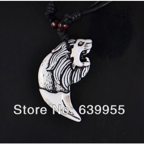 Lions King Teeth style Resin Pendant Wax Line Necklaces Amulet Lucky Gift Cool Tribal Totem Fashion Jewelry