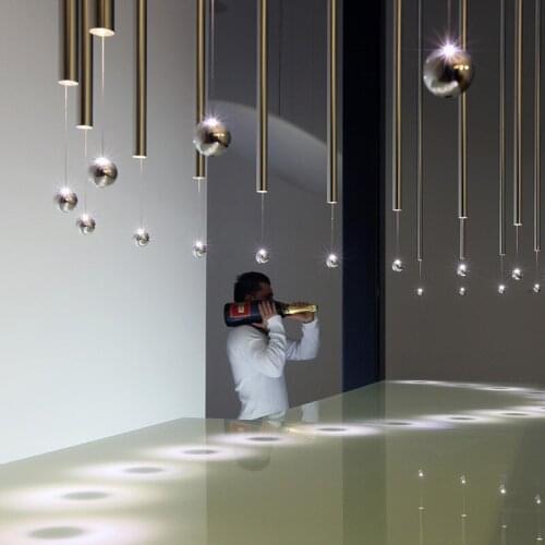 Post-modern stairwell minimalist hanging lamp art restaurant bar creative long cylindrical ball pendant chandelier