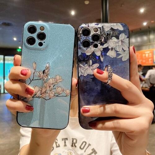 Luxury Glitter Flower Soft TPU Phone Holder Case For iPhone 12 11 Pro X XS Max XR 12 Mini 6 6S 7 8 Plus SE 2020 With Finger Ring