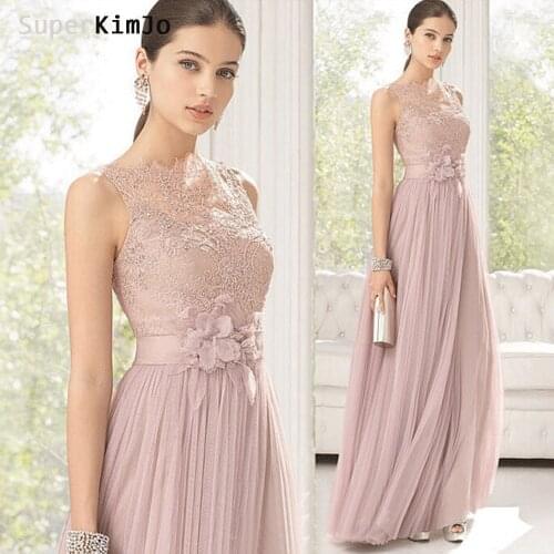 SuperKimJo Lace Bridesmaid Dresses 2020 Long Pink Tulle Cheap Wedding Party Dresses Vestido De Madrinha