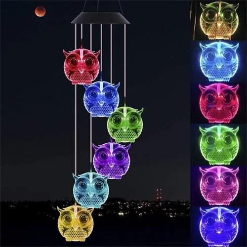 Ing Romantic Owl Shape Solar Powered Wind Chime, LED Lamp Light Cing Color, Waterproof Outdoor Indoor Garden Yard Decor