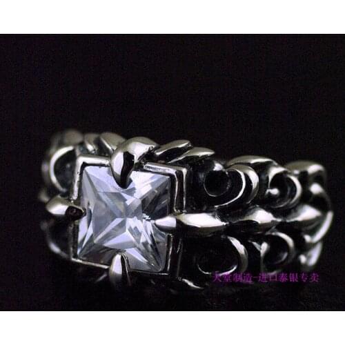 Thailand jewelry sifang ring surface anchor flower pattern male Thai silver ring
