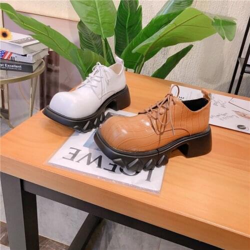British style big head small leather shoes female Korean version of wild platform shoes retro lace-up casual shoes Brock shoes