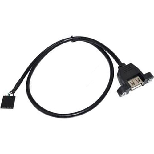 USB 2.0 A female panel mount to 1x5 Pin F 0.1" header PCB motherboard cable