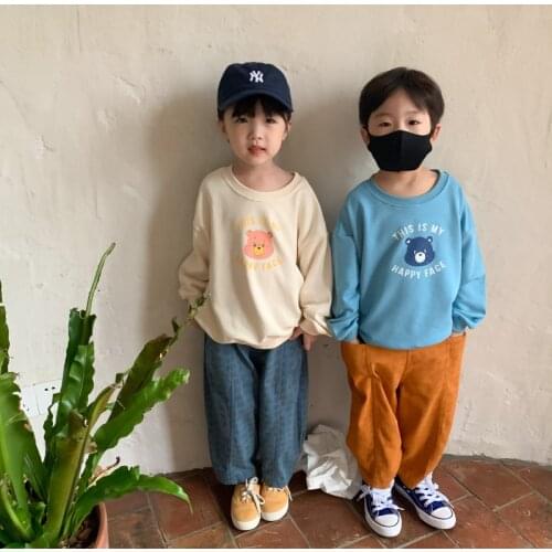 Autumn cute boys and girls cartoon casual sweatshirts cotton loose long sleeve pullovers for children Letter Tops