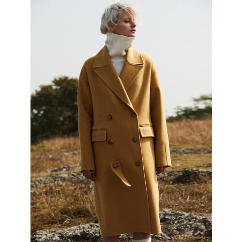 High End Heavy Industry Purple Double-sided Cashmere Overcoat Womens Middle and Long 2021 New 100% Pure Wool Jacket