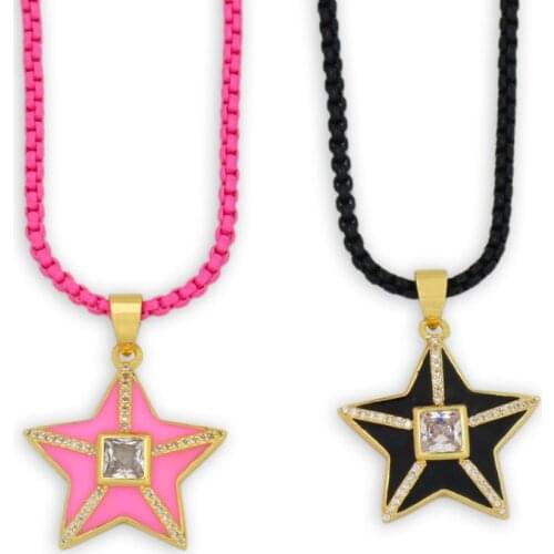 Funny Zirconia Candy Color Star Pendant Necklace Gothic Jewelry for Women Clavicle Chain Wedding Party Birthday Gift estrella