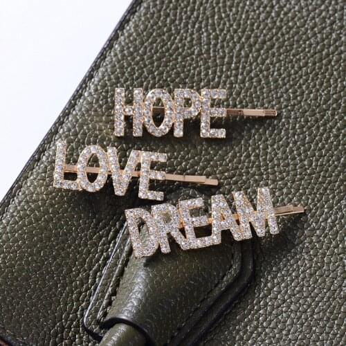 Letters Hair Clips for Women Girls Hair Accessories Headwear Clips Hair Barrettes Hair Pins Boho Pearls Hairpin Crystal for Hair