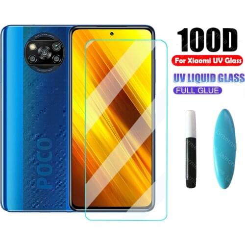 Full Glue Screen Protector For Xiaomi Poco X3 NFC UV Liquid Tempered Glass For Xiaomi For Pocophone X2 F2 Pro Protective Films
