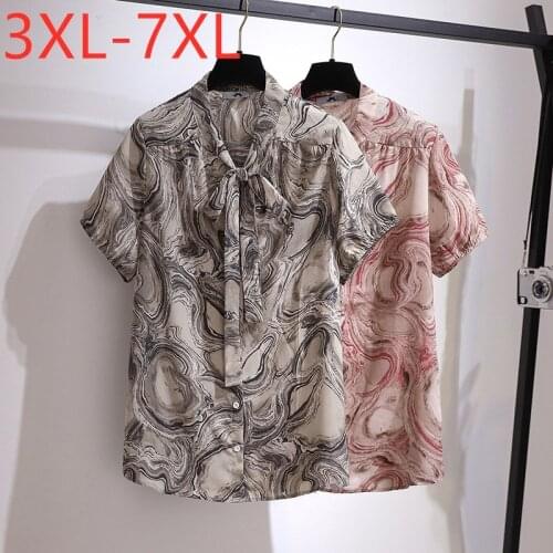 New 2021 Ladies Summer Plus Size Tops For Women Large Blouse Short Sleeve Loose Casual Print Cotton Button Shirt 4XL 5XL 6XL 7XL