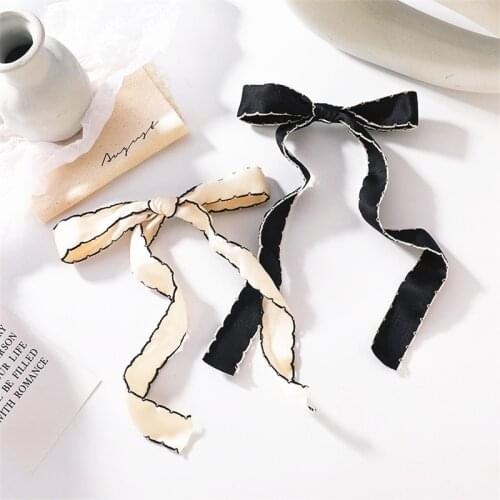 New 2021 Sweet and Trendy Bowknot Barrettes for Girls Hairwear Black White Fashion Long Tassel Bow Tie Women Hair Accessories