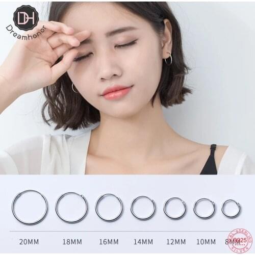 Dreamhonor Different Size 925 Sterling Silver Round Circle Hoop Earrings For Women Fashion Wedding Party Jewelry