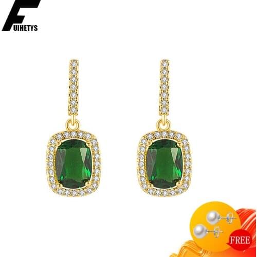 Vintage Drop Earrings for Women 925 Silver Jewelry with Emerald Zircon Gemstone Earring Wedding Engagement Party Gift Wholesale