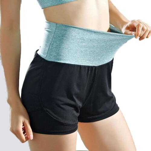 Womens Fitness Yoga High Waist Shorts Fake Two Pcs Sport Running Slim Sportswear Short