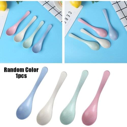 1PC Kitchen Accessories Wheat Straw Soup Spoon Portable High Quality Plastic Colourful Soup Spoon for Kids Self Feeding Toddler