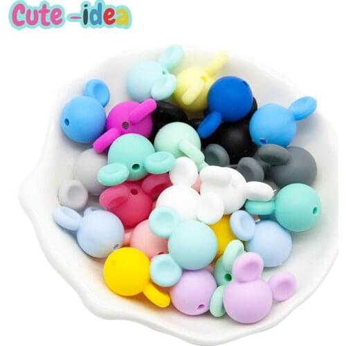 Cute-Idea 10PCs Mini Mouse Head BeadsTeether Chewing Toddler Food Grade Toys Pacifier Chain Rodent Accessories DIY Teething
