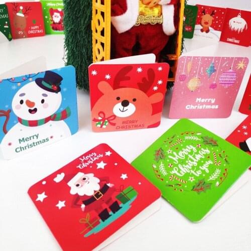 100pcs Mini Greeting Card Merry Christmas Tree Santa Claus Blessing Square Letter Bell Pendant Label Tags Wholesale Gift