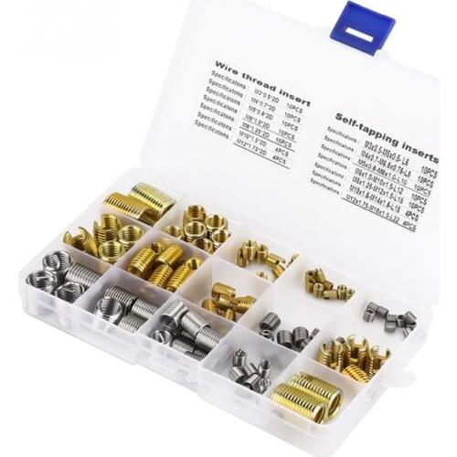 116Pcs/Set Self Tapping Thread Insert Slotted Inserts and Steel Wire Thread Inserts Combination Set Thread Repair Tools