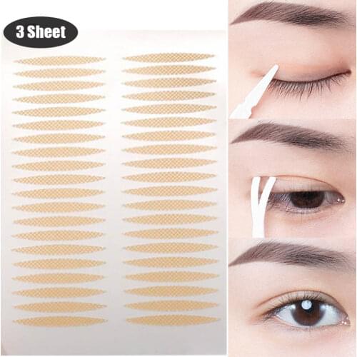120PC Beige Double Eyelid Tape with Fork Self-Adhesive Invisible Eyelid Mesh Stickers Waterproof Fiber Eyes Sticker Makeup Tools