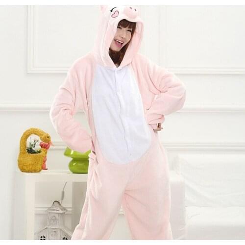 2019 Halloween Adult Pig Kigurumi Cosplay Costume Flannel Female Outfits Jumpsuits Bodysuits Women Onesie Hoodie Pajamas