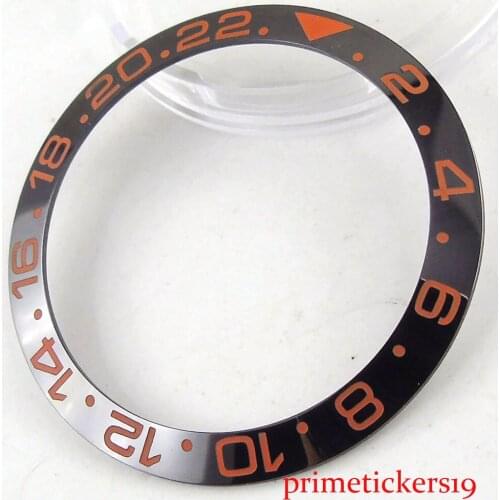 38mm black ceramic bezel ring insert with orange marks fit for automatic mens watch