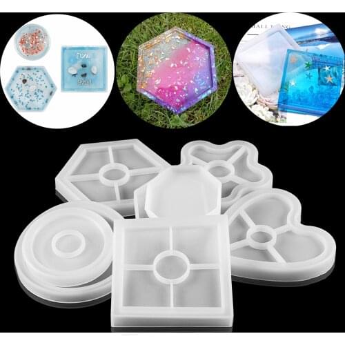 4 Styles Crystal Round Square Hexagon Coaster Silicone Mold Epoxy Resin Mold Casting Silicone For DIY Jewelry Making Tray Mold