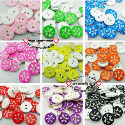 100PCS 12.5MM Snow buttons flake pattern mixed Dyed RESIN buttons coat boots sewing clothes accessories R-195