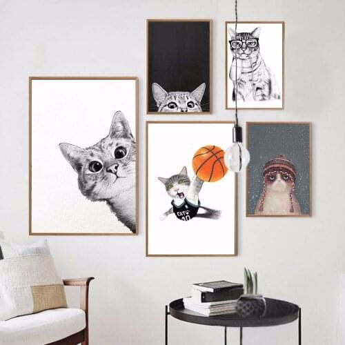 Abstract Minimalist Canvas Painting Kawaii Cartoon Cat Animals Poster Hd Print Wall Picture Nursery Kids Bedroom Decoration