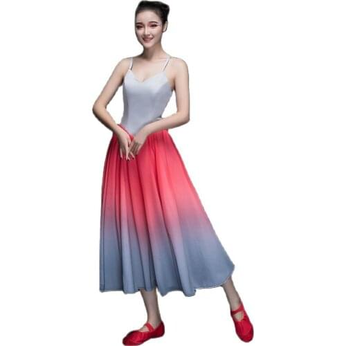 Free Shipping Womens Classical Dance Costume Ombre pink Camisole Ballet & Lyrical Dress Contemporary Dance Costumes CD2016