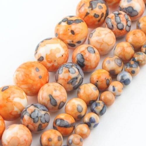 Orange Rain Flower Jaspers Stone Round Loose Spacer Beads For DIY Jewelry Making Bracelets Necklace Accessories 15'' 4 6 8 10mm