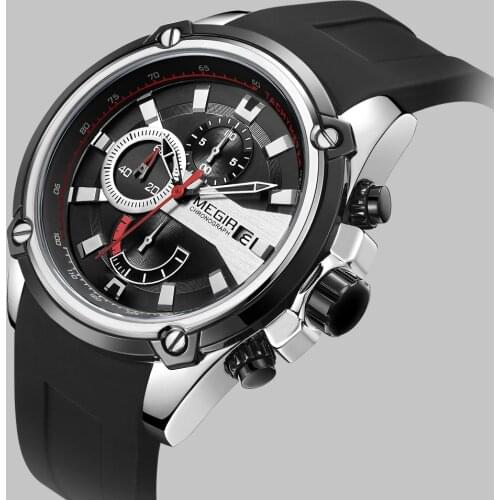 MEGIR Brand Watch Army Sports Quartz Watches Men Black Silicone Strap Military Marine Chronograph Wristwatch for Man Relogios