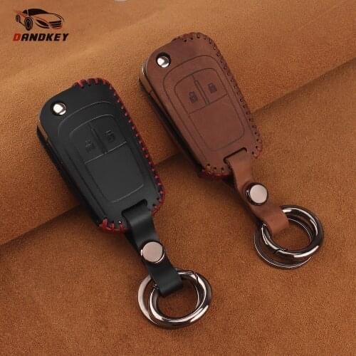 Dandkey 100% Leather Car Key Case Cover For Buick For Chevrolet Cruze For OPEL VAUXHALL Insignia MOKKA BUICK Fob 2 Buttons