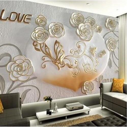 Photo wallpaper LOVE relief Rose Butterfly Flower 3D stereo living room bedroom sofa TV background wall mural wallpaper