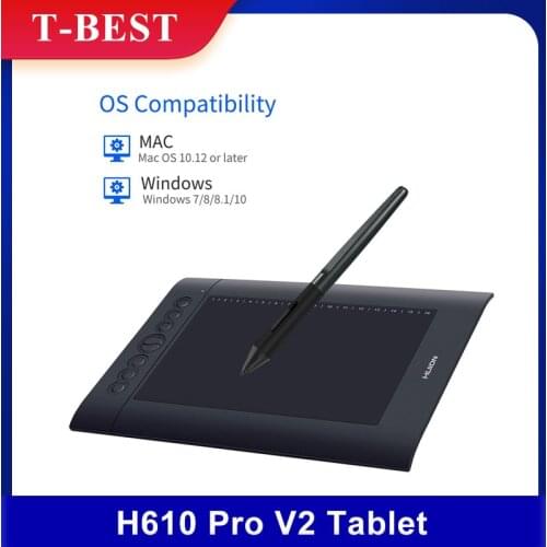 Huion H610 Pro V2 10x6.25 Inch Graphics Drawing Tablet Signature Pad Board with 8 Express Keys 16 Soft Keys Battery-Free Stylus