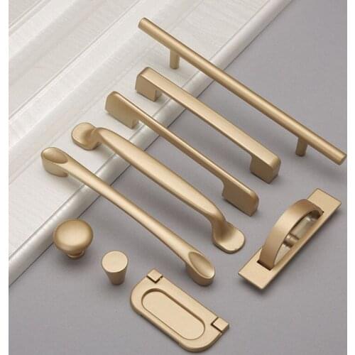Solid Aluminum Alloy Matte Gold Cabinet Handles European Style Kitchen Cupboard Pulls Drawer Knobs Furniture Handle