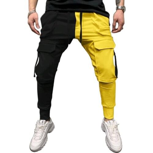 Men Casual Sports Pants Color Matching Lace-Up Pockets Trousers Hip Hop Leggings Gym Running Jogging Streetwear Pants for Men