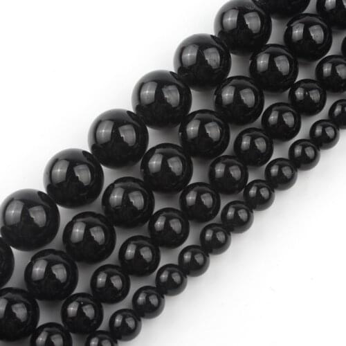 Natural Gem Black Tourmaline Stone Beads High Quality Round Loose Bead For Jewelry Making DIY Perles Bracelet 4 6 8 10 12mm 15"