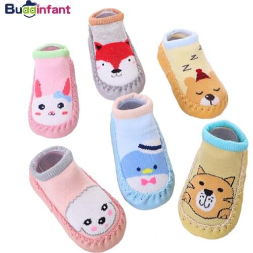 Baby Boy Girl Socks with Rubber Soles Toddler Floor Socks Fox Bunny Cotton Warm Slippers Newborn Baby Sock Shoes Soft Sole Bebe