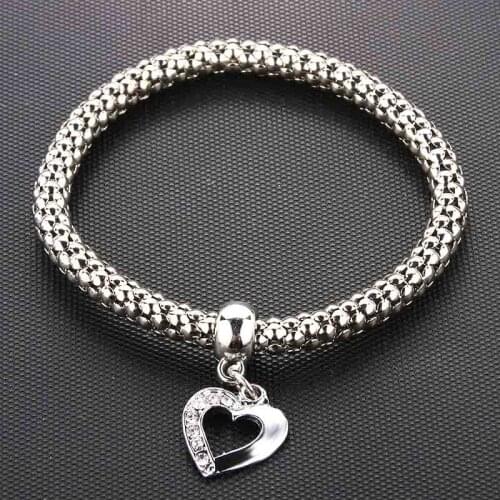 New Crystal Heart-shaped Corn Chain Bracelet Stretch Stretch Fine Bracelet Ladies Fashion Jewelry