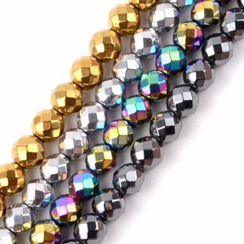 Wholesale Round Faceted Hematite Loose Beads 2/3/4/6/8/10mm Natural Stone Beads For Jewelry Making Bracelet Necklace Jewellery